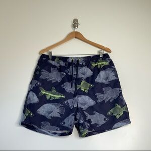BODEN swim fish print trunks. size 36. blue.